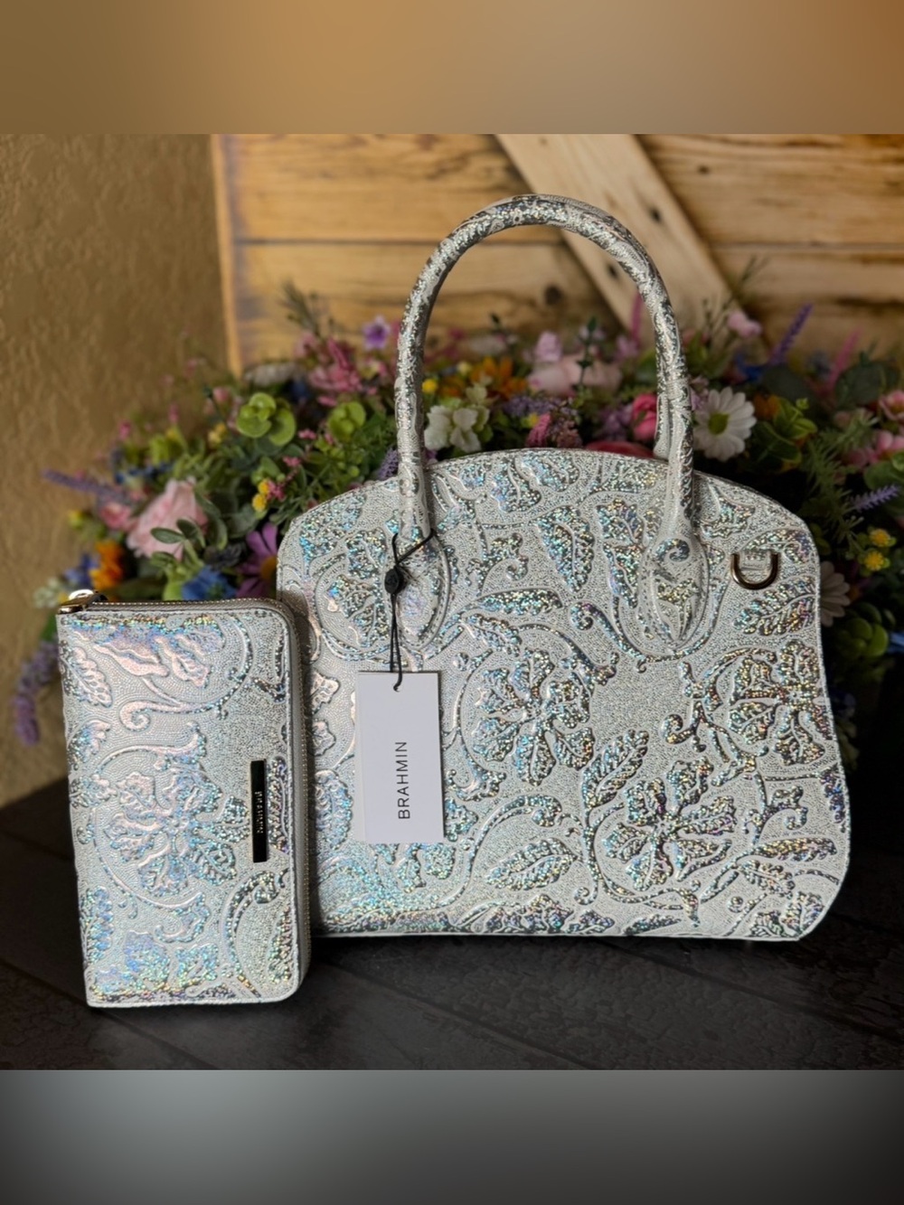 Brahmin Rosetta Chrome Estonia with SURI Wallet SET NWT ONE OF a KIND REFLECTIVE - Picture 7 of 16